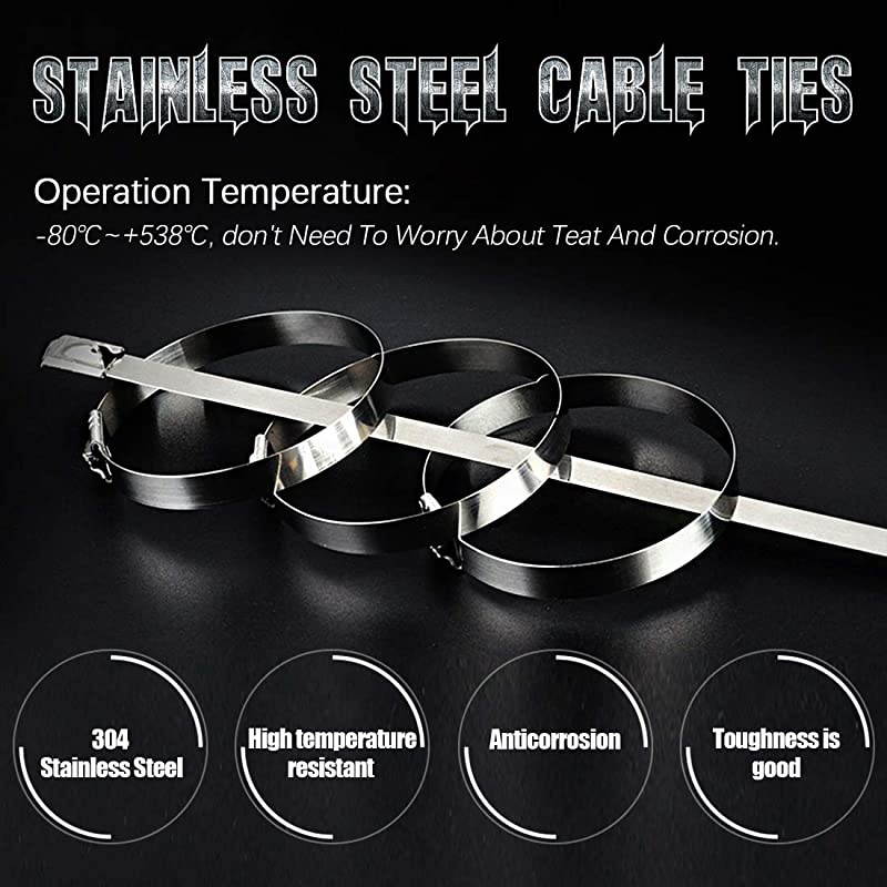 100Pcs 4 Sizes Stainless Steel Exhaust Strap Wrap Coated Locking Cable Zip Ties Perfect for Automotive Parts, Home, Computer Repair - 4&ldquo;, 5.9", 8",11.8"