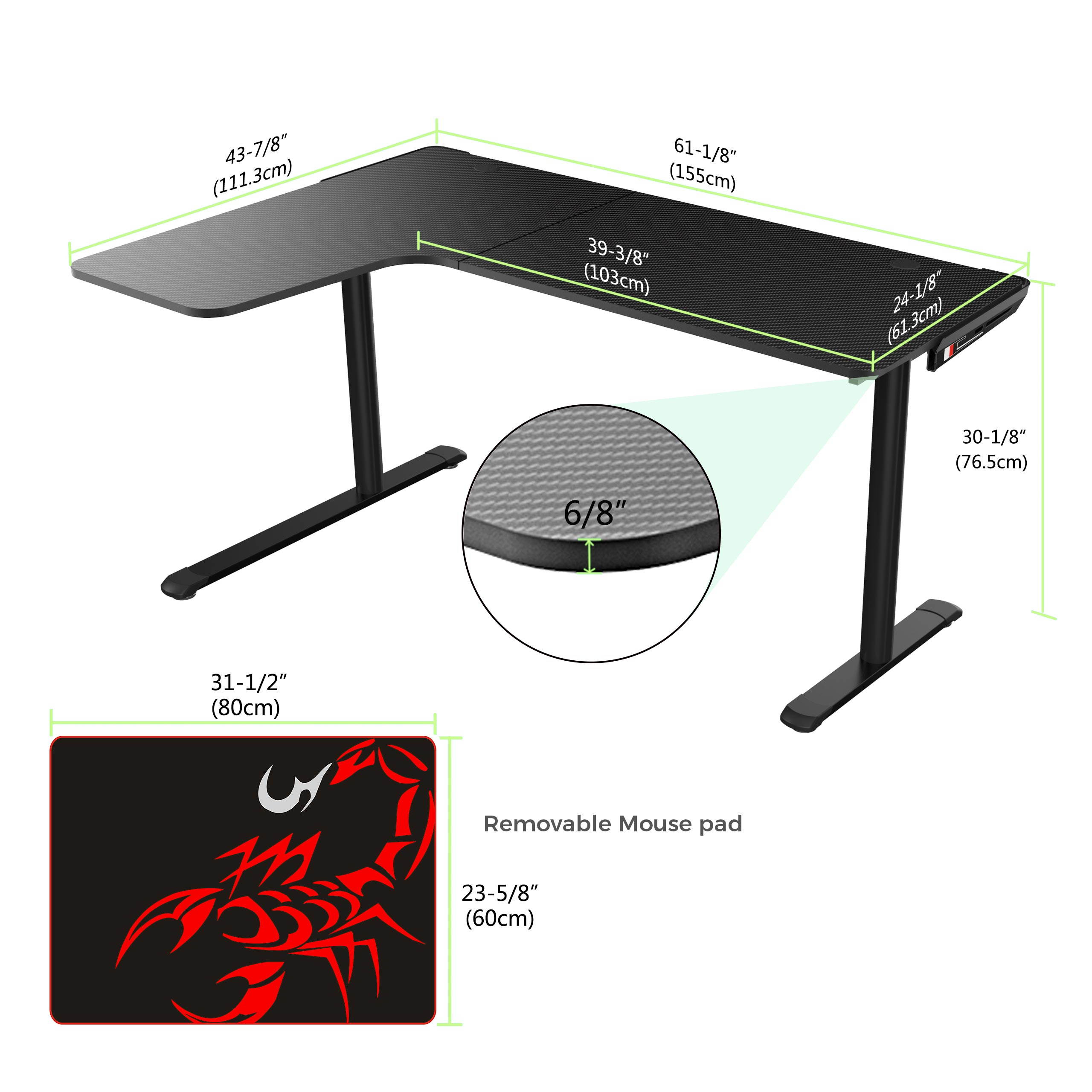 Eureka Ergonomic Gaming Desk, L Shaped Large Space Home Office Computer Desk with Free Mousepad- Black, 60"
