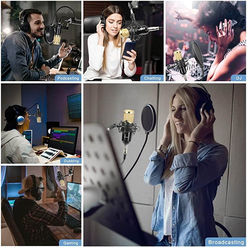 Professional Streaming Podcast PC Microphone,  Cardioid Streaming Microphone PC Mic Kit with 3.5mm XLR Sound Card Boom Arm Shock Mount Pop Filter for YouTuber,Karaoke,Podcasting,Studio Recording