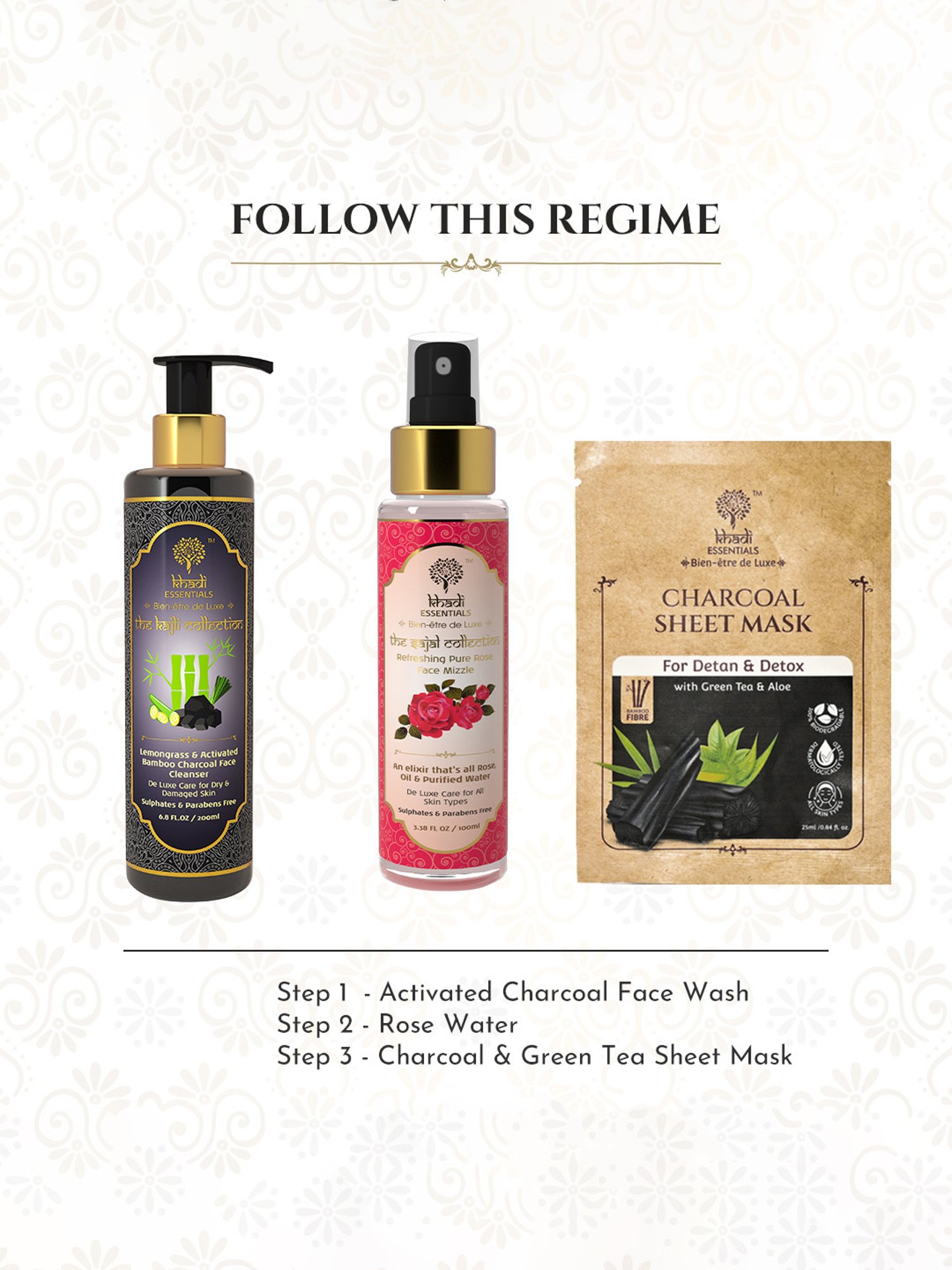 Khadi Essentials Charcoal Sheet Mask - Pack of 3