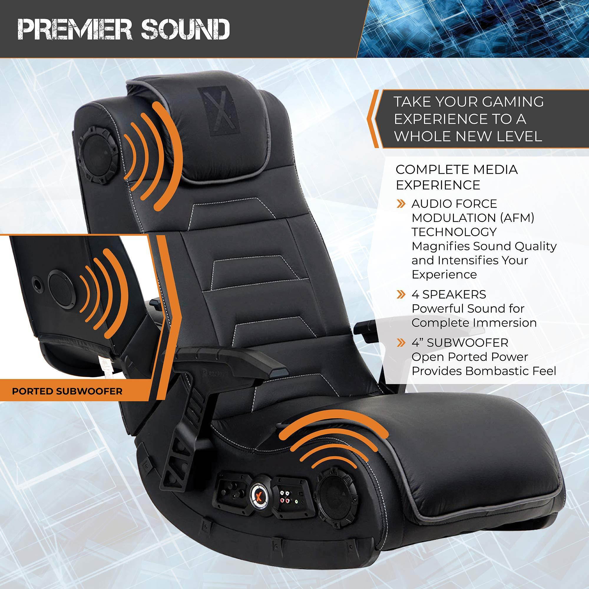 X Rocker Pro Series H3 Black Leather Vibrating Floor Video Gaming Chair with Headrest for Adult, Teen, and Kid Gamers - 4.1 High Tech Audio and Wireless Capacity - Foldable and Ergonomic Back Support