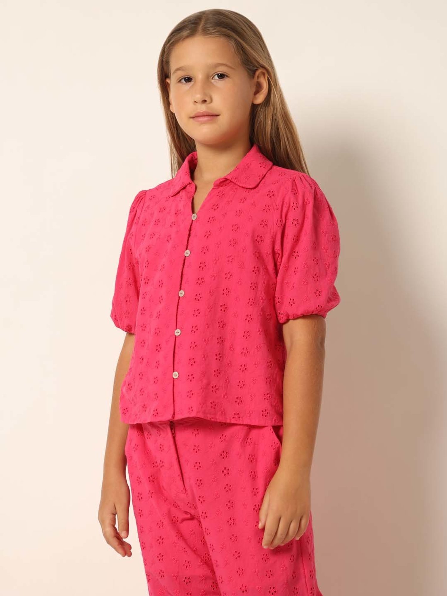 VERO MODA GIRL Pink Cotton Relaxed Fit Shirt