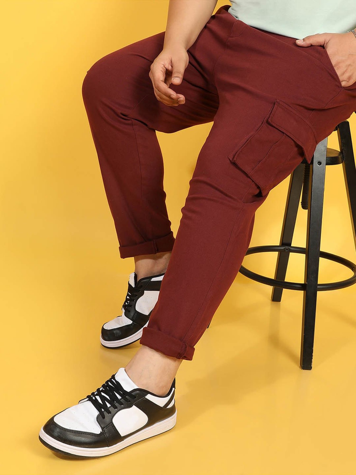 Instafab Plus Maroon Regular fit Plus Size Cargos