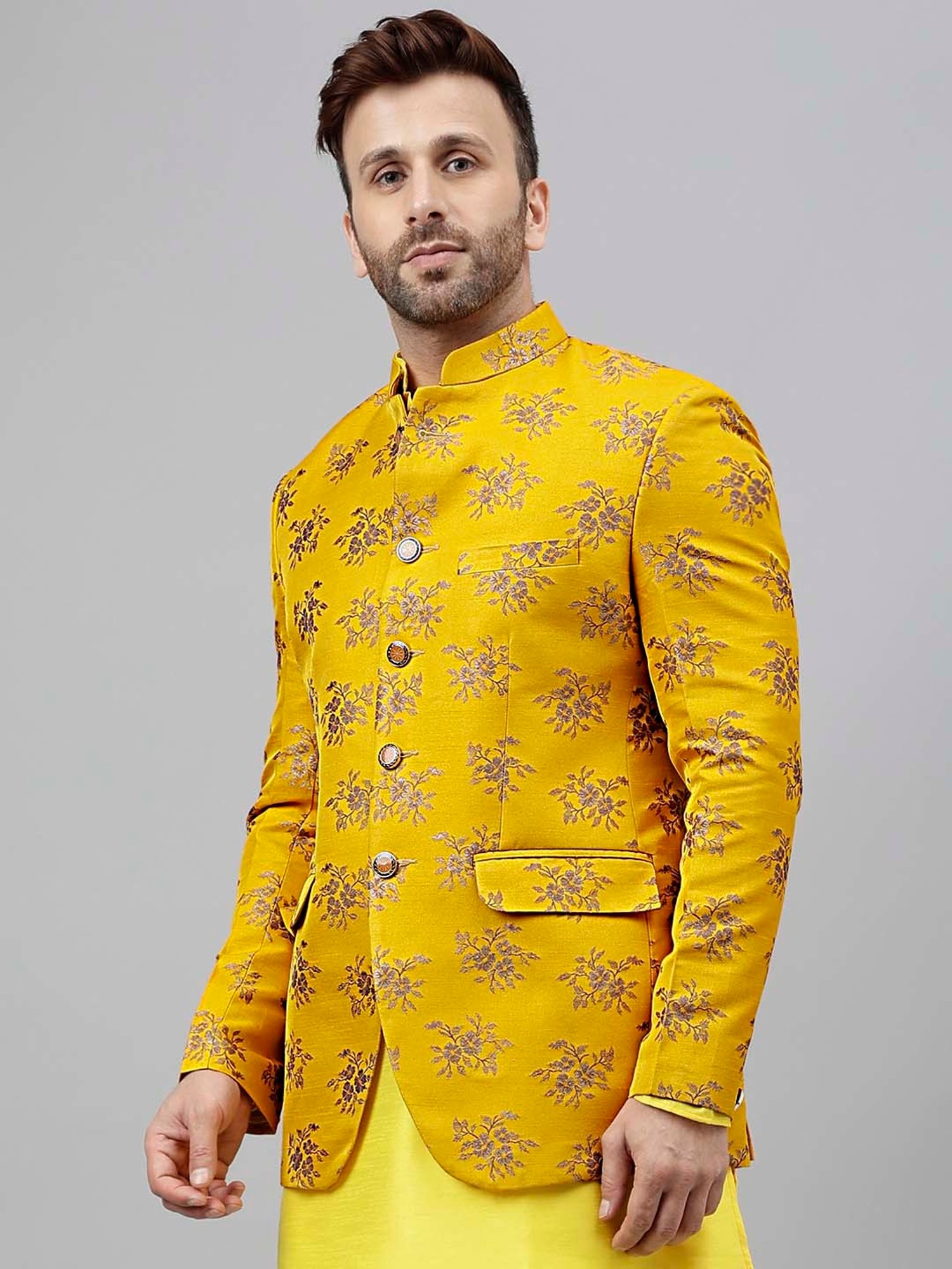 Hangup Yellow Regular Fit Ethnic Blazer