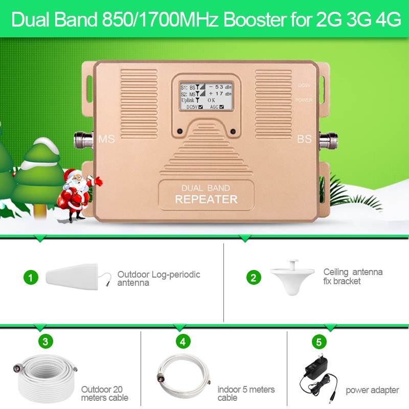 ATNJ 2G 3G 4G Dual Band 850/1700MHz Mobile Signal Booster Phone Repeater for US area