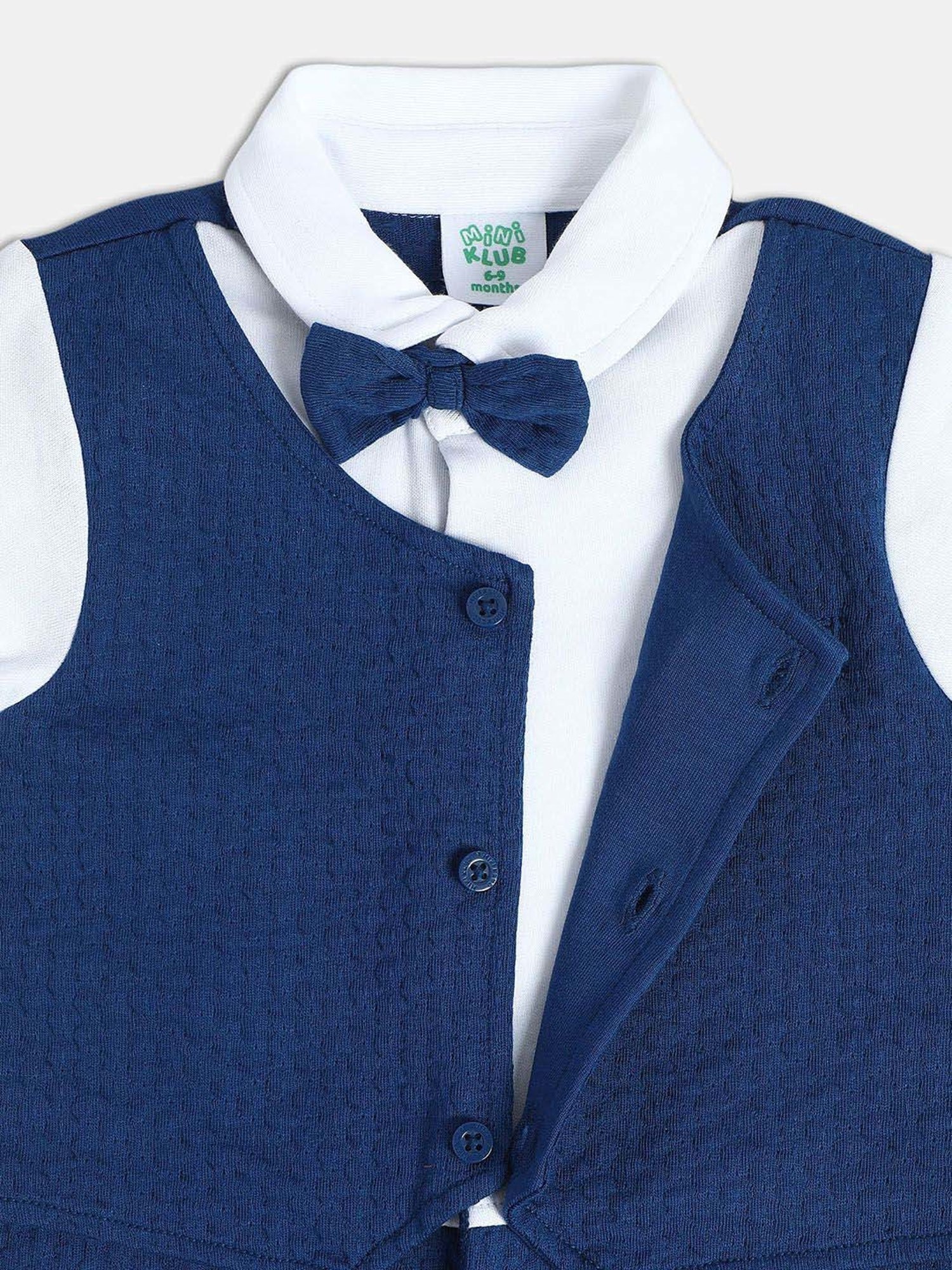 MINIKLUB Boys Navy Printed Full Sleeves Romper