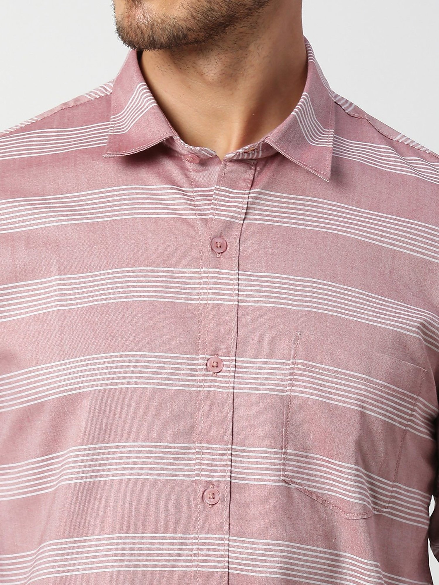 SOLEMIO Pink Slim Fit Striped Shirt