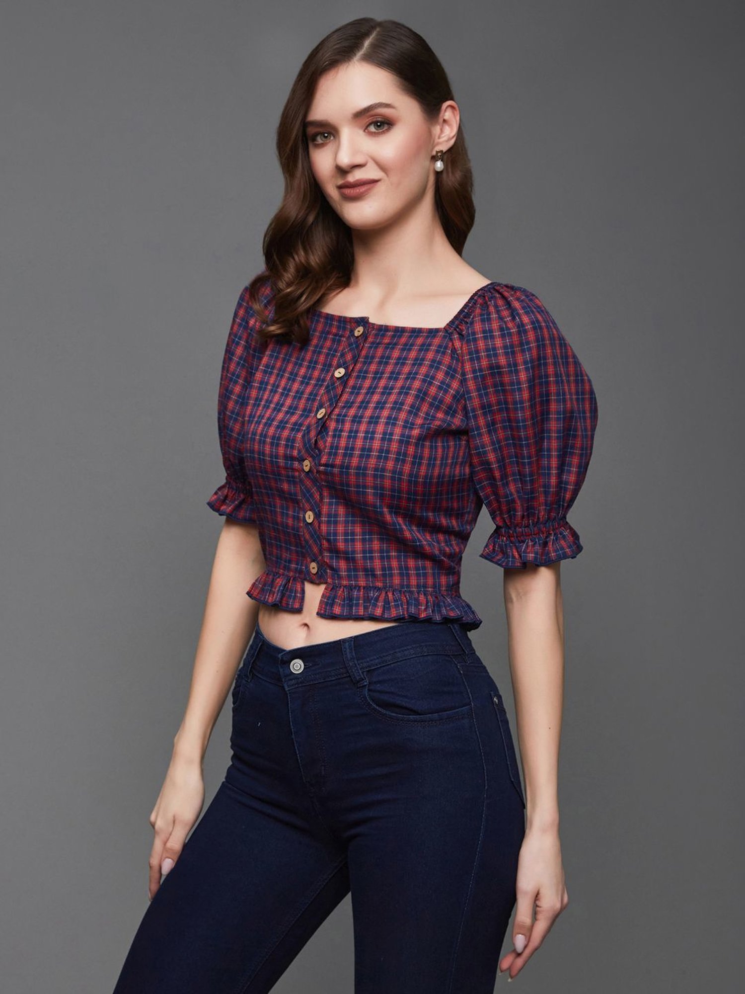 Miss Chase Blue & Red Chequered Top
