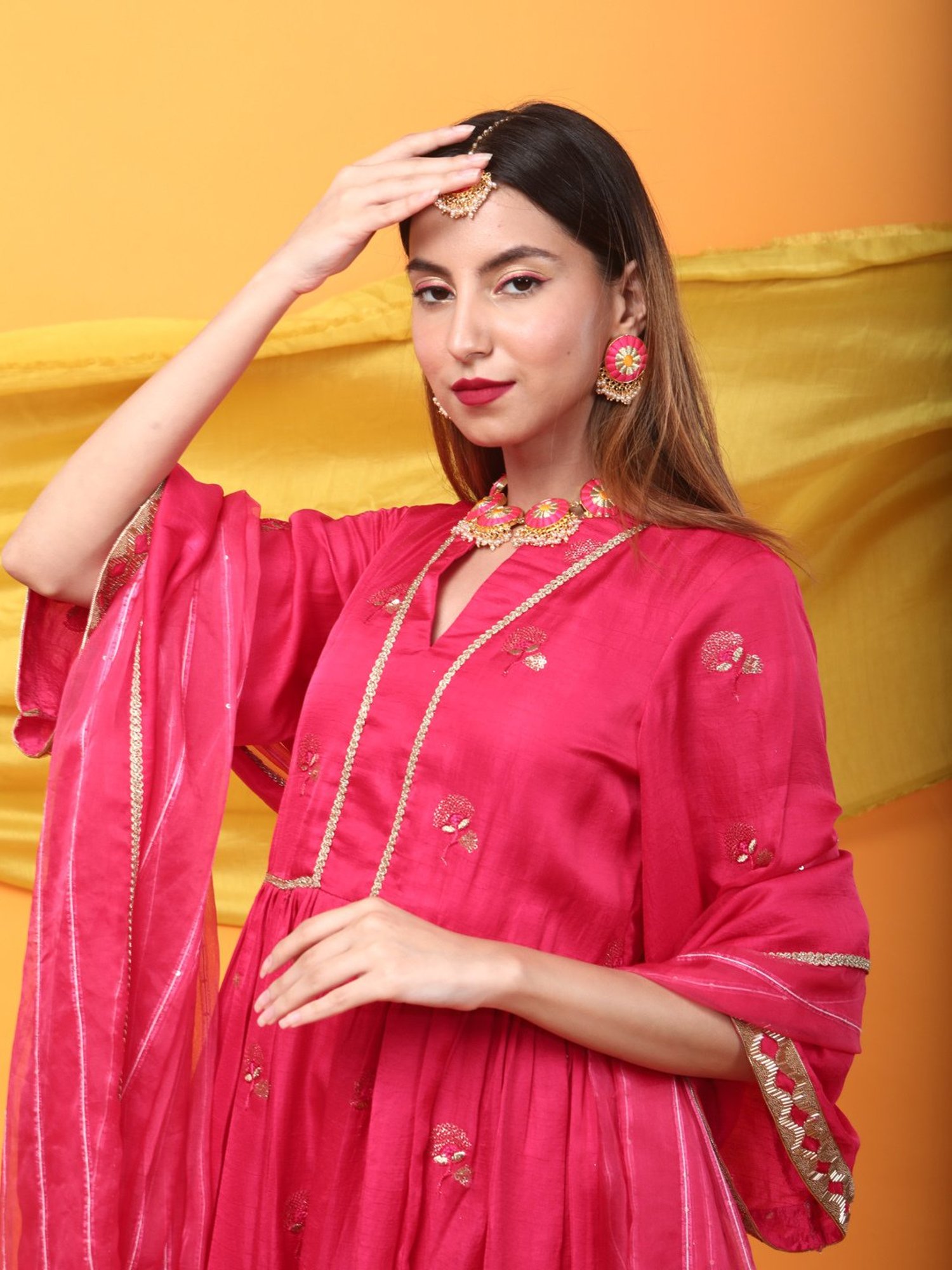 Monk & Mei Zunera Kurta-Fuchsia Pink