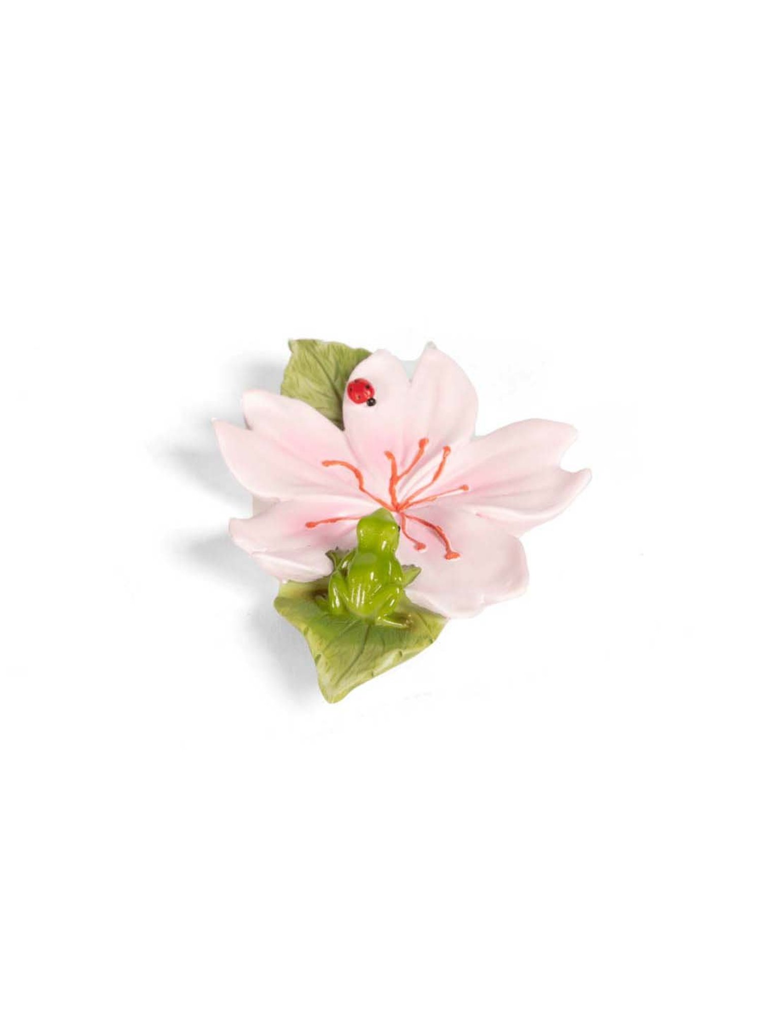 Home4U Green & Pink Polyresin 7 cm Frog With Sakura Showpiece - Set of 1