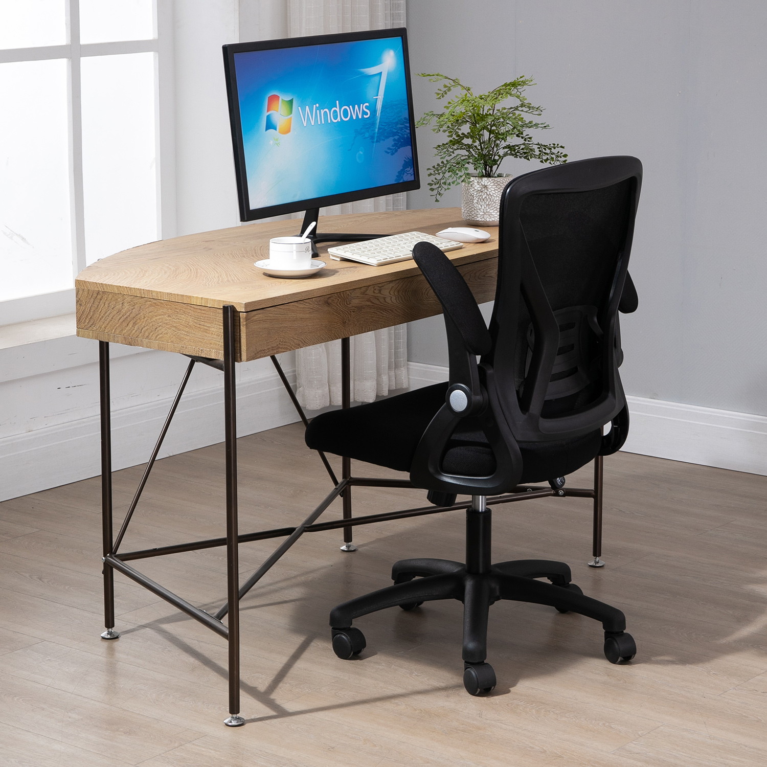 Ergonomic Office Chair, Home Office Desk Chairs, Mid-back Computer Mesh Chair with Lumbar Support and Flip-up Arms, Swivel Task Chair