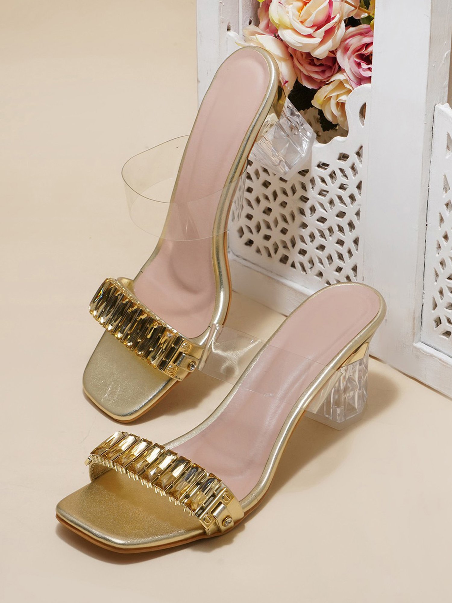 The White Pole Women's Golden Casual Sandals