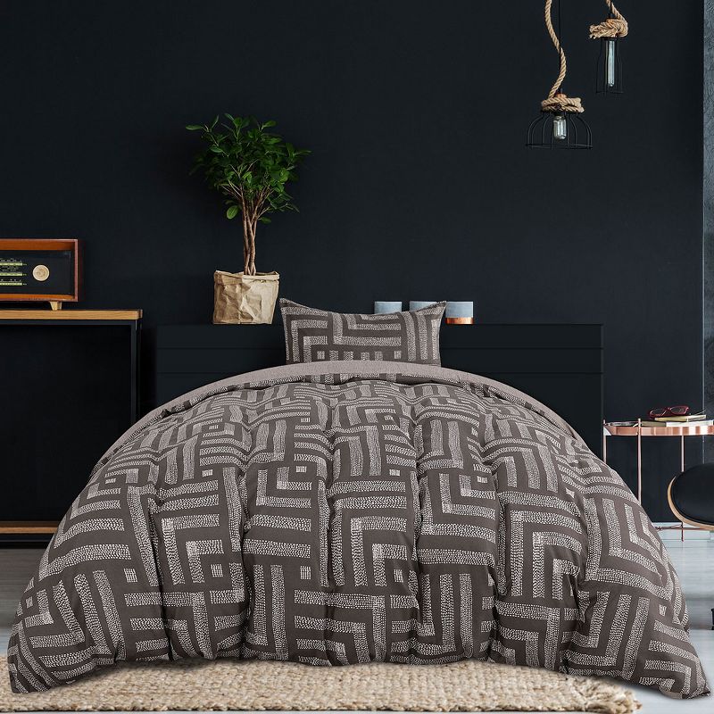 2 Pcs Twin Double Brushed Microfiber Maze Pattern Soft Duvet Cover Bedding Sets Gray  - PiccoCasa