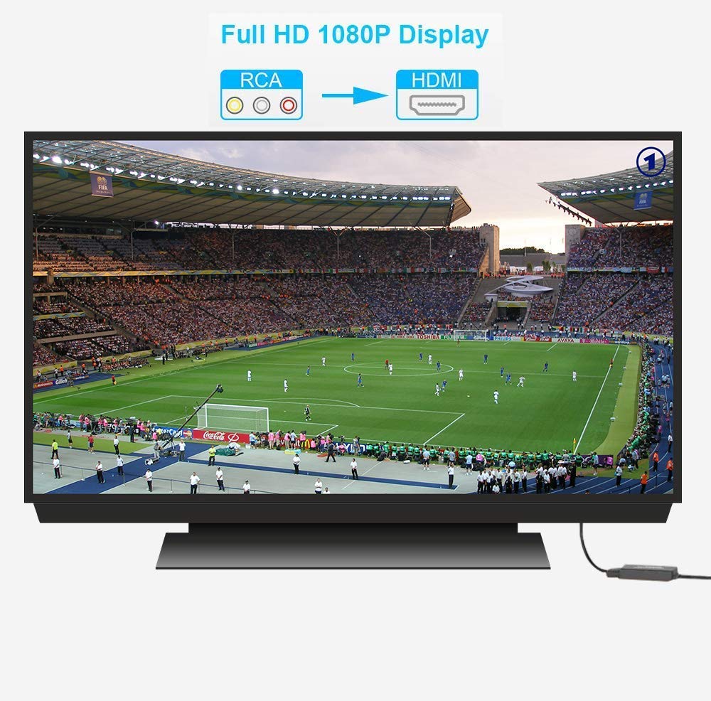 RCA to HDMI Converter, AV to HDMI cable, 3 RCA CVBS Composite to 1080P HDMI AV Adapter Supporting PAL NTSC for PC, Laptop, TV, STB, VHS, VCR Camera, DVD Etc