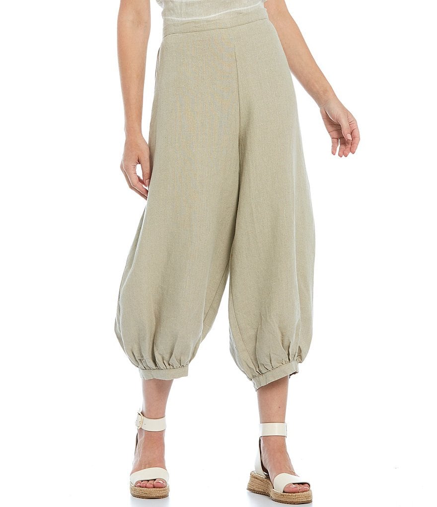 Bryn Walker Campa Natural Linen Balloon Leg Pull-On Pants