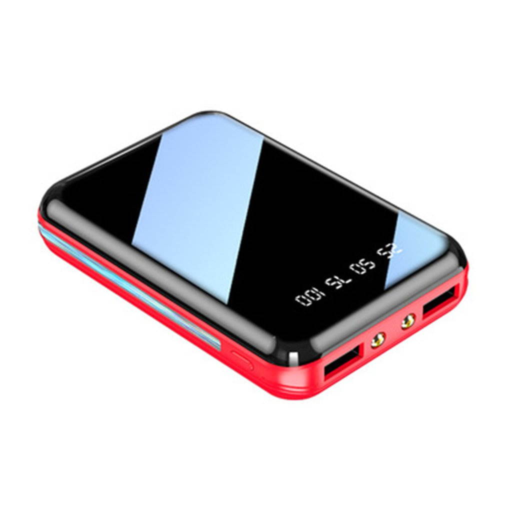 20000mAh Portable Mini Power Bank Mirror Screen Digital Display Power Bank External Battery Pack Power Bank,94*63*24mm,red