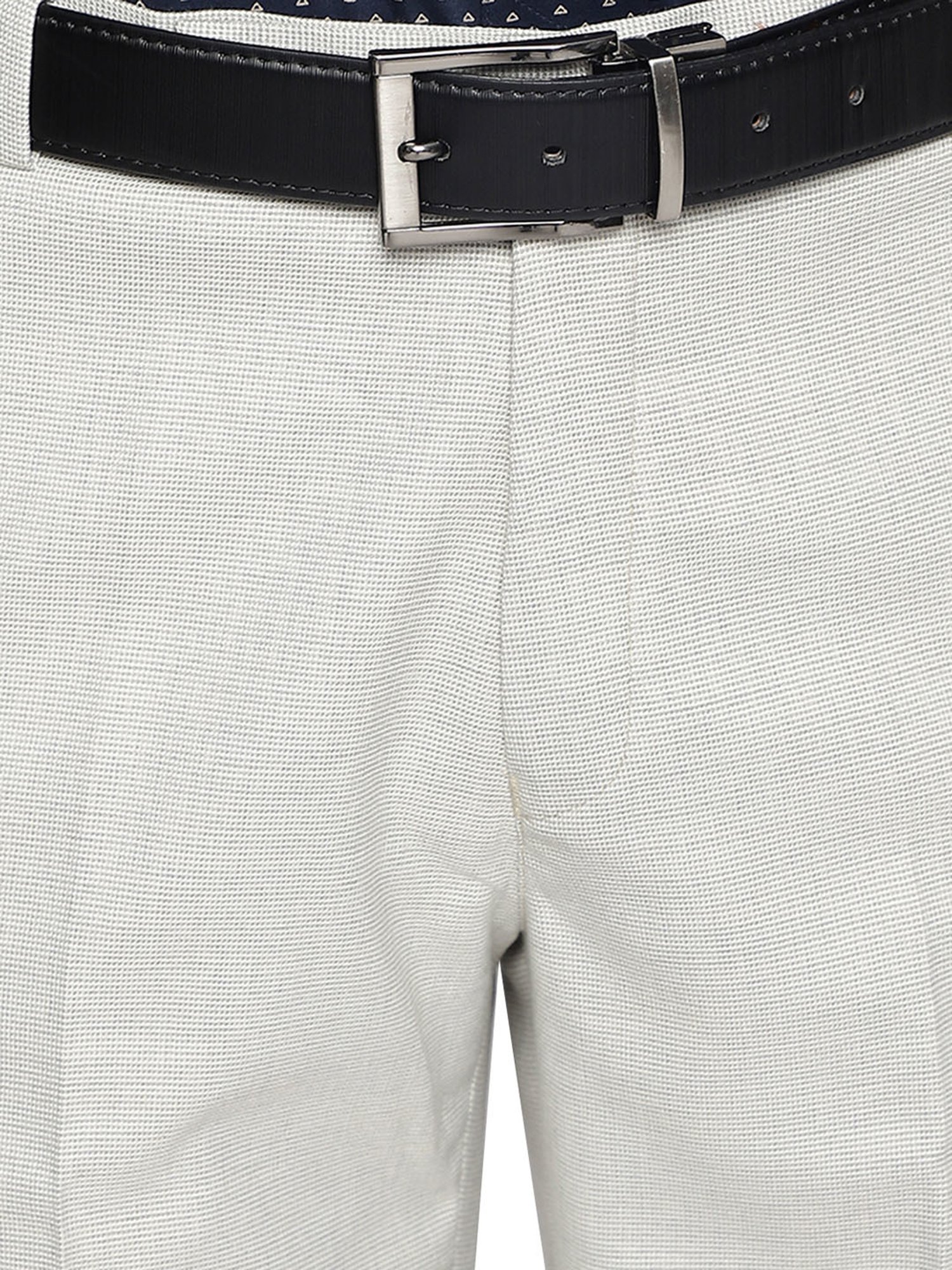 Cantabil Light Beige Regular Fit Printed Flat Front Trousers