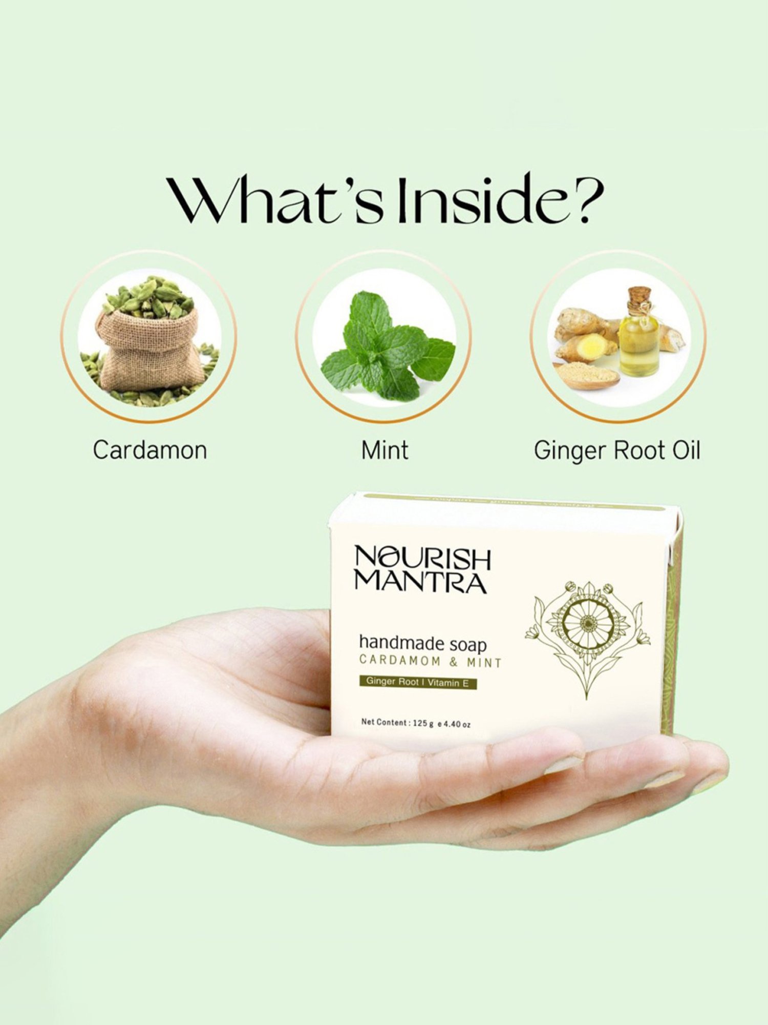 Nourish Mantra Cardamom & Mint Handmade Soap - 125 gm