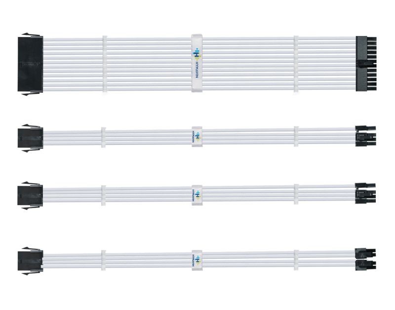 PSU Extension cable,HYMAVIN PSU Sleeved Cable, 16AWG White Braided ATX EPS PCI-E Extension Cable Kit with Combs for CPU GPU Power Supply Unit 30CM,4 + 4 pin, 6 + 2 pin, 24 pin ATX extension,White