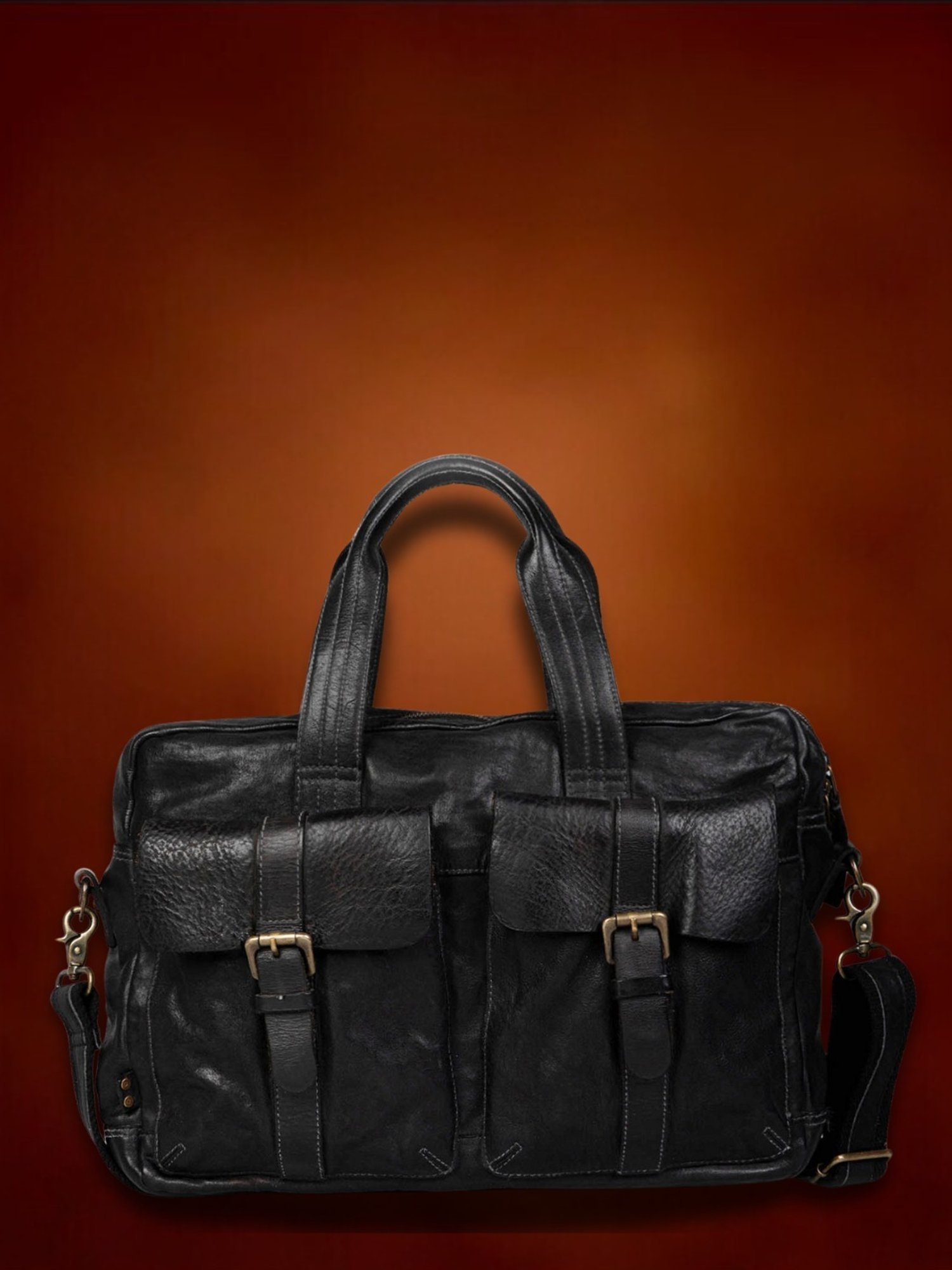 Art N Vintage Logan Black Leather Solid Large Laptop Messenger Bag