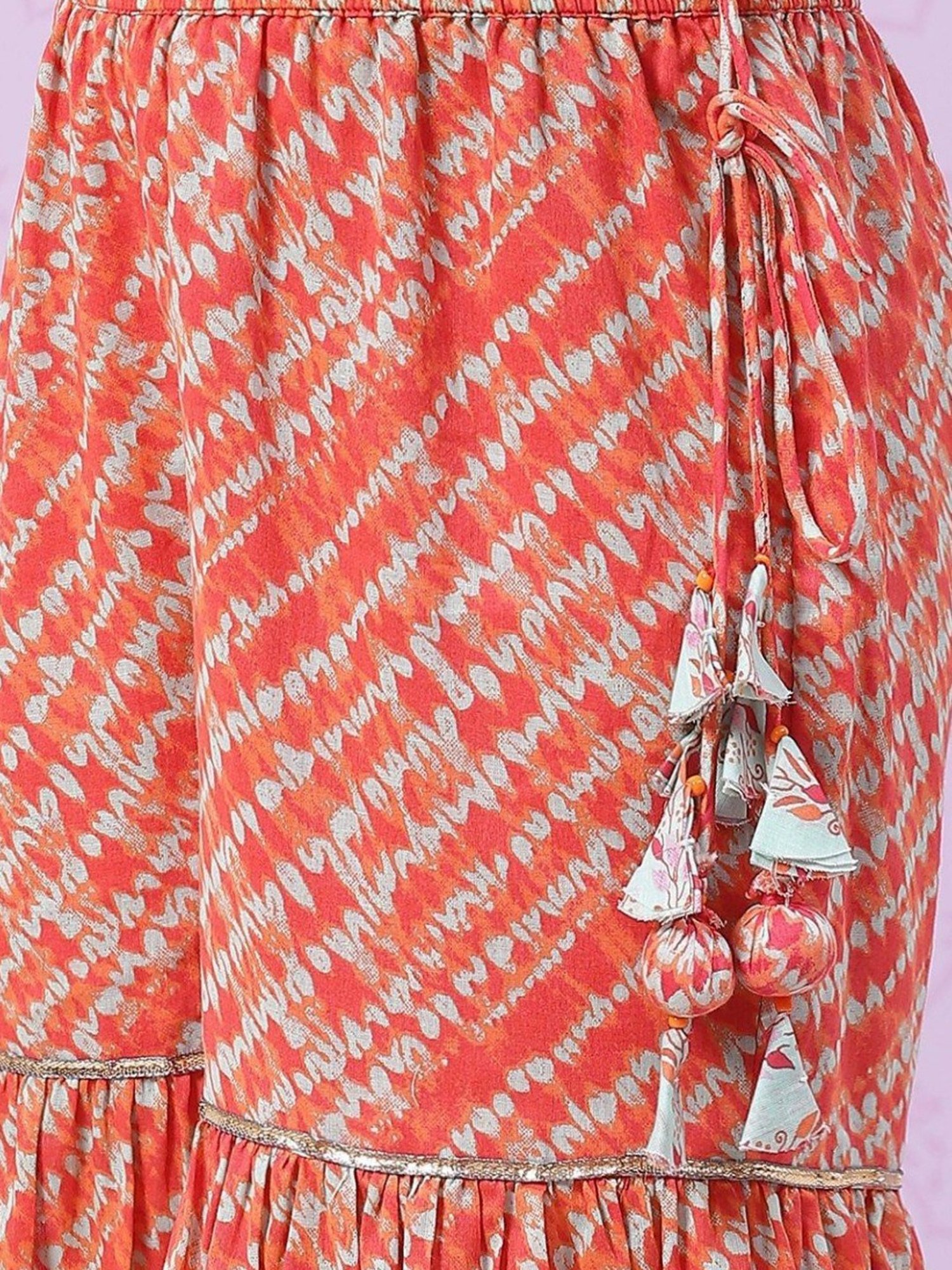 Biba Kids Green & Red Cotton Printed Kurta Set