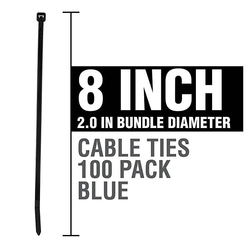 ZipIts Cable Ties 8 Inch 50 Lb Standard Duty Zip Ties 100 Pieces Blue UL Listed Contractor Quality Industrial Strength