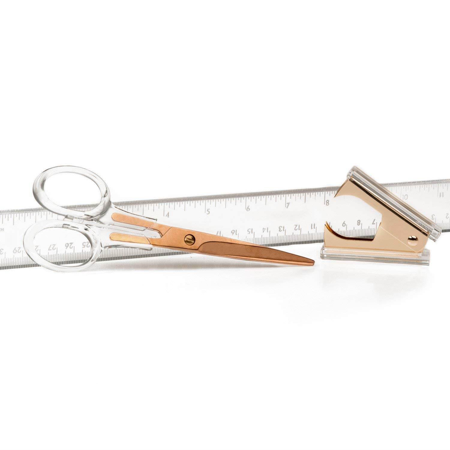 Acrylic and Gold Desk Accessories Set by OfficeGoods &ndash; 12 Inch Ruler, 6.5 Inch Scissors and Stapler Remover - for Your Every Day Office Needs with Style - Beautiful and Magical!