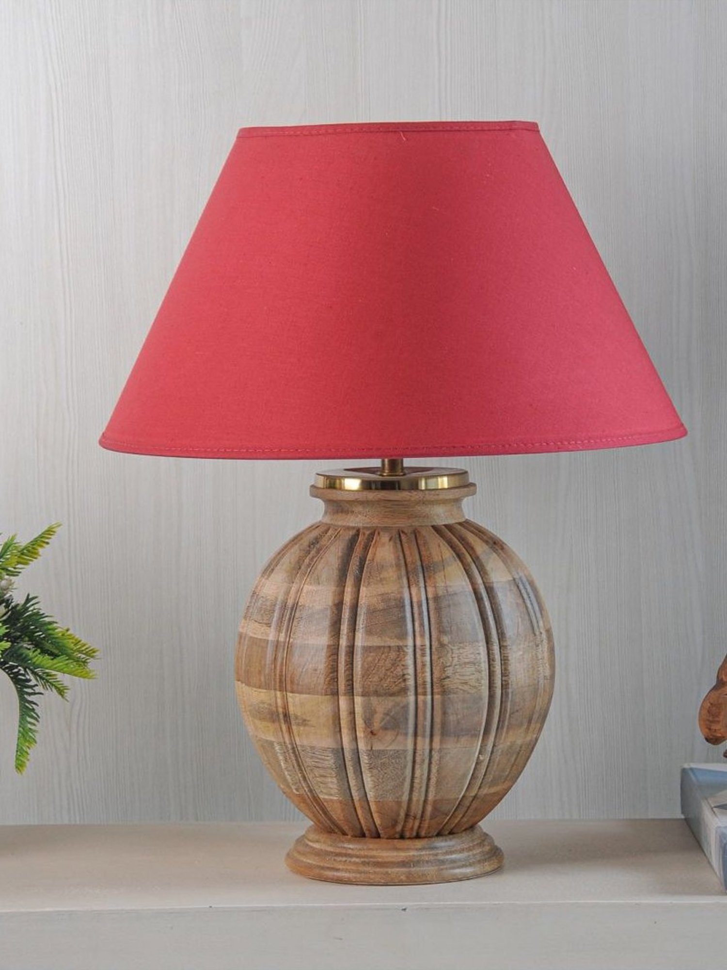 Kapoor Lamp Shades Natural Wood & Red Wood Astros Carved Cotton Shade Table Lamp