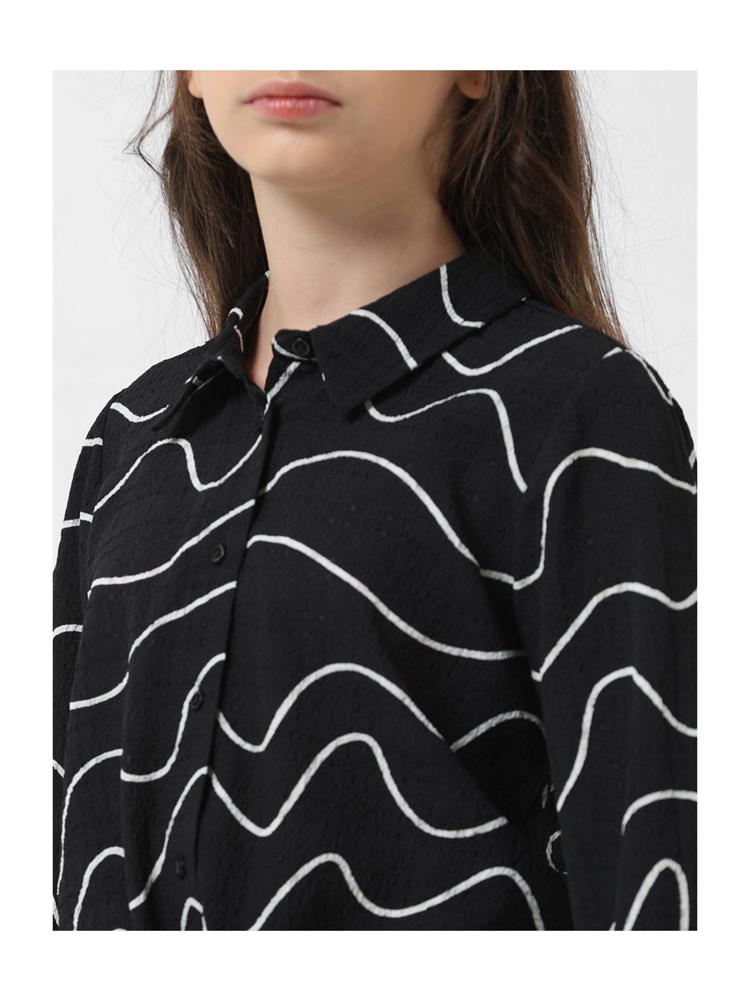 VERO MODA GIRL Anthracite Printed Full Sleeves Shirt Top