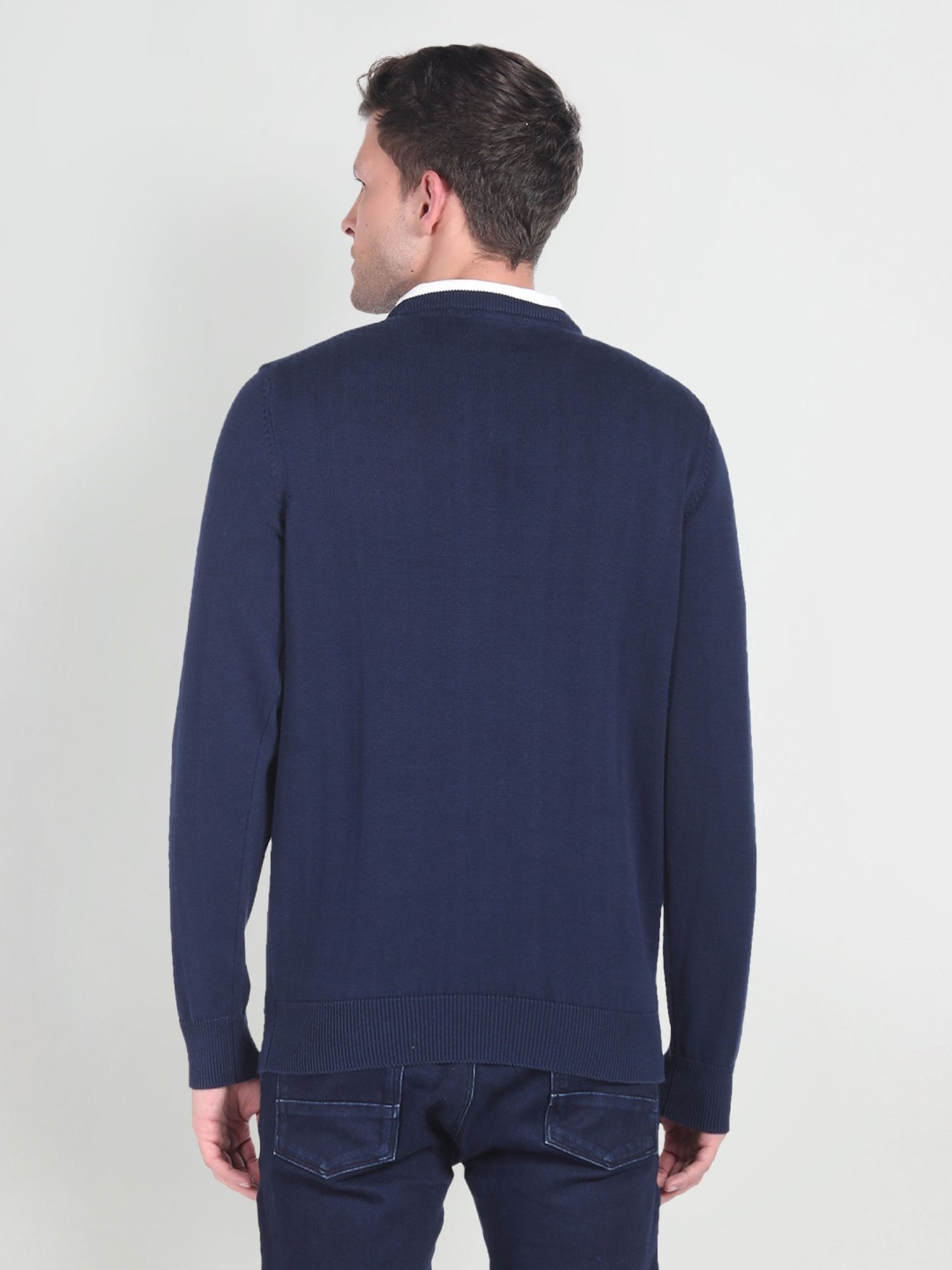 U.S. Polo Assn. Denim Co. Navy Cotton Regular Fit Self Pattern Sweater