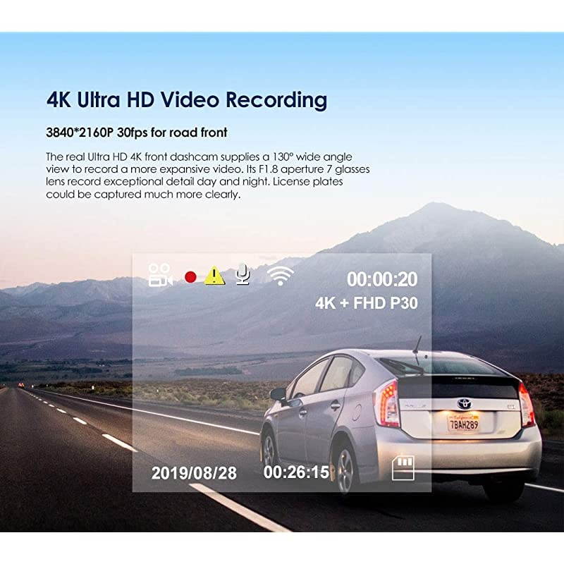 A129 Pro 4K Dash Cam 3840x2160P Ultra HD 4K Dash Camera Sony 8MP Sensor GPS Wi-Fi, Buffered Parking Mode, G-Sensor, Motion Detection, WDR, Loop Recording