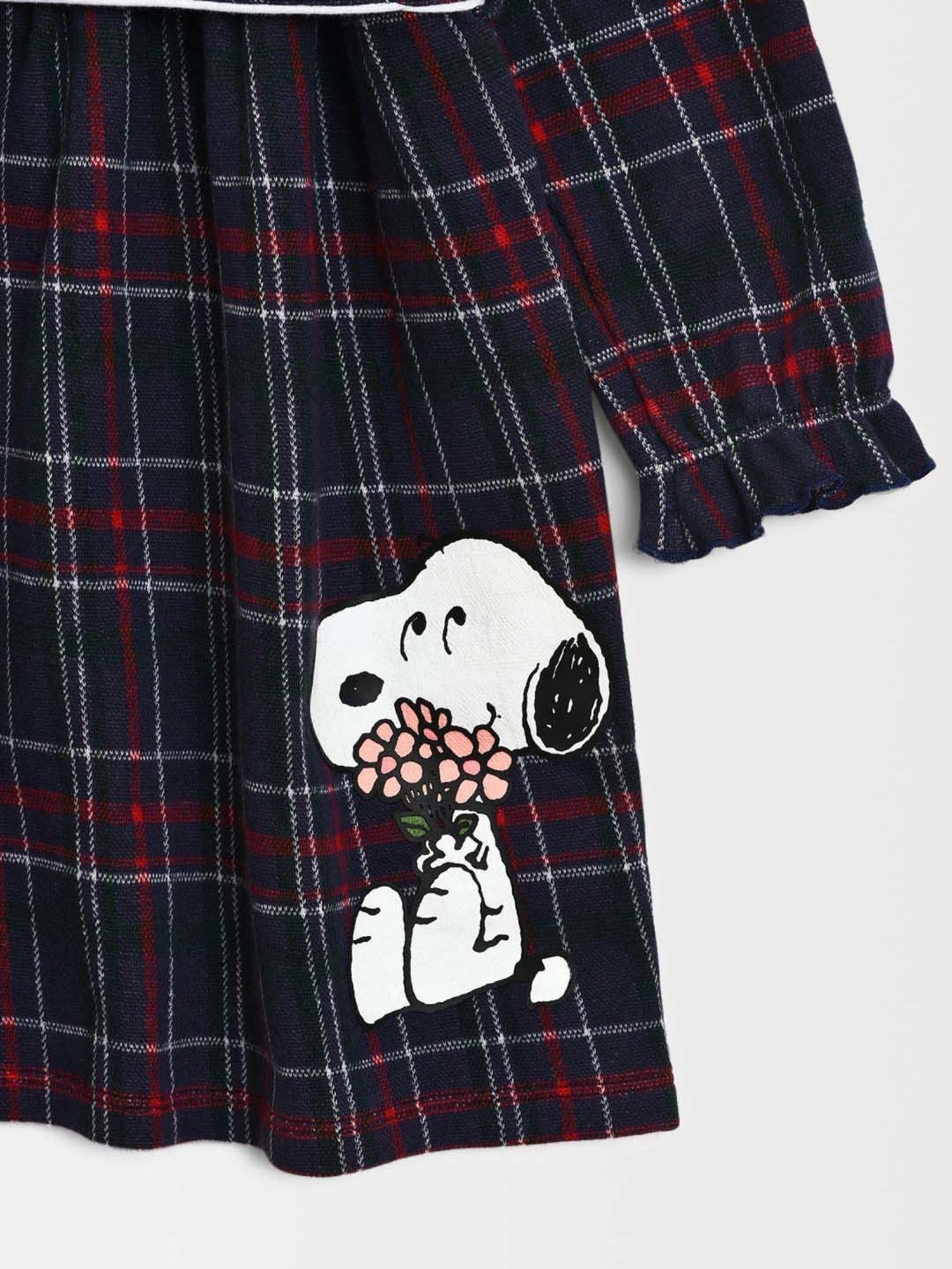 MiArcus Kids PEANUTS Blue Cotton Chequered Full Sleeves Frock Dress