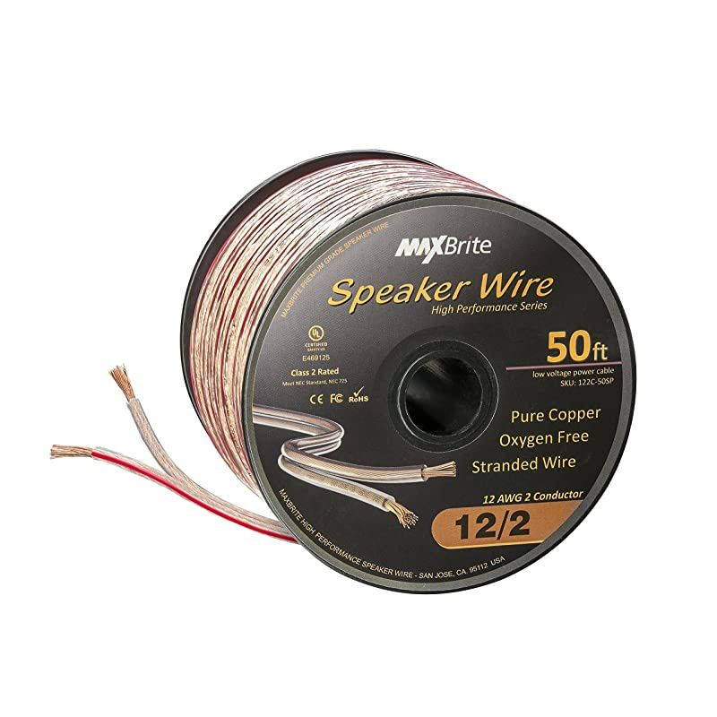 Performance 12 Gauge Speaker Wire Oxygen Free Pure Copper UL Listed Class 2 50 Feet Spool