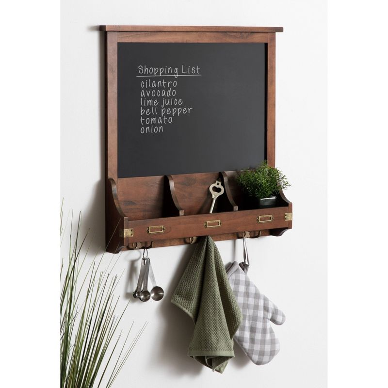 24" x 24" Stallard Wood Wall Chalkboard with Hooks Walnut Brown - Kate and Laurel