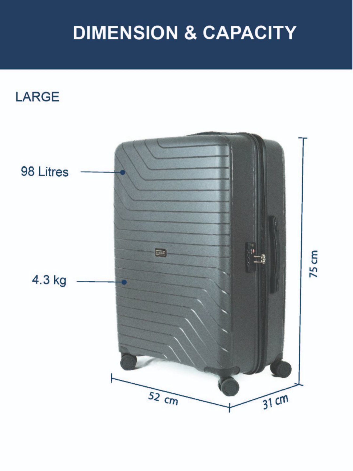 Carriall Grey 8 Wheel Large & Medium Hard Checked Luggage Set of 2 - 52 cm