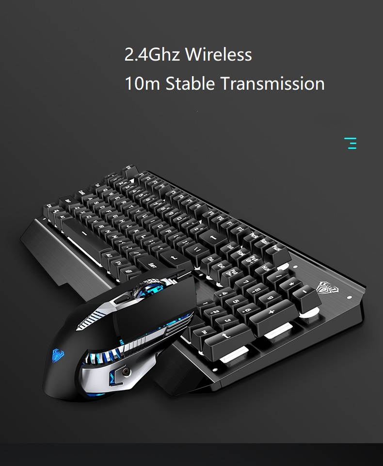 AULA T600 Rechargeable Mechanical Feeling Keyboard, 2.4GHz Wireless Connectivity, 26 Non-conflicting Keys(White Backlit)