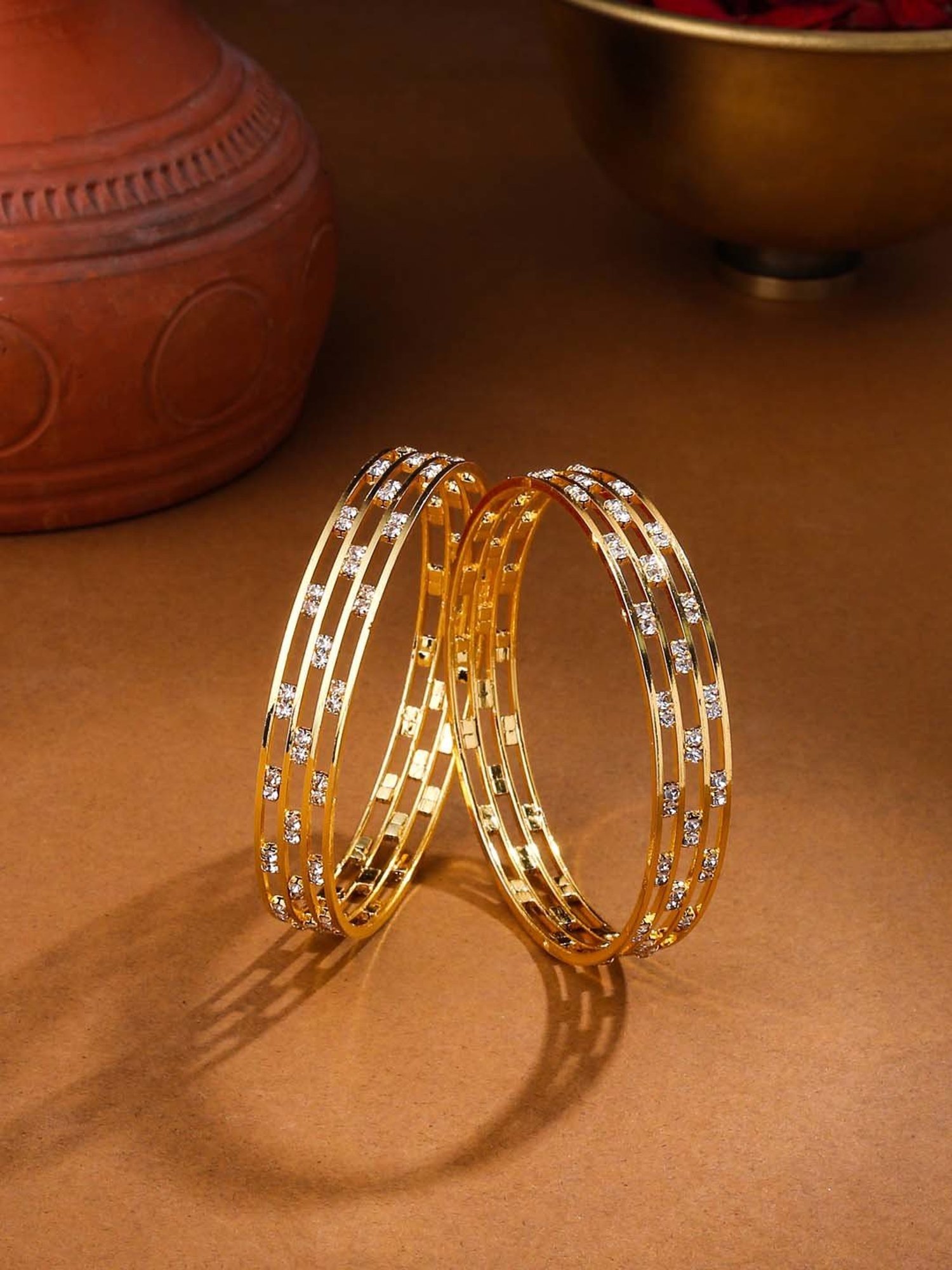 NVR Women Set Of 2 Gold-Plated Traditional Bangles