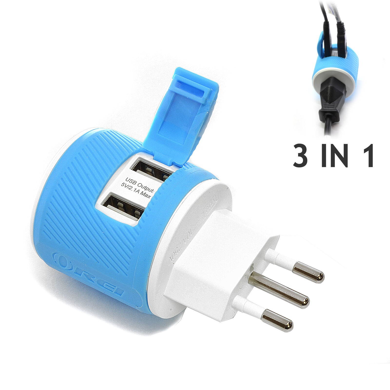 Italy, Uruguay Travel Plug Adapter by Orei with Dual USB + Surge Protection - Type L (U2U-12A), Will Work with Cell Phones, Camera, Laptop, Tablets, iPad, iPhone and More, Blue
