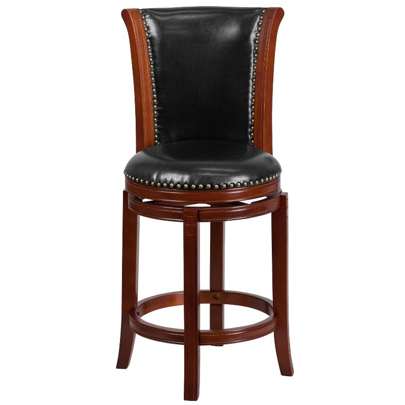 Emma and Oliver 26"H Panel Back Dark Chestnut Wood Counter Swivel Stool