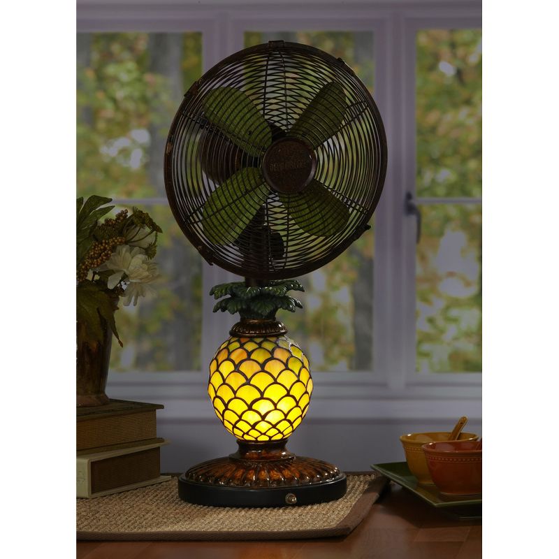DecoBreeze Ocsillating 3 Speed Table Fan and Tiffany Style Mosaic Glass Pattern Pineapple Table Lamp with Quiet Motor