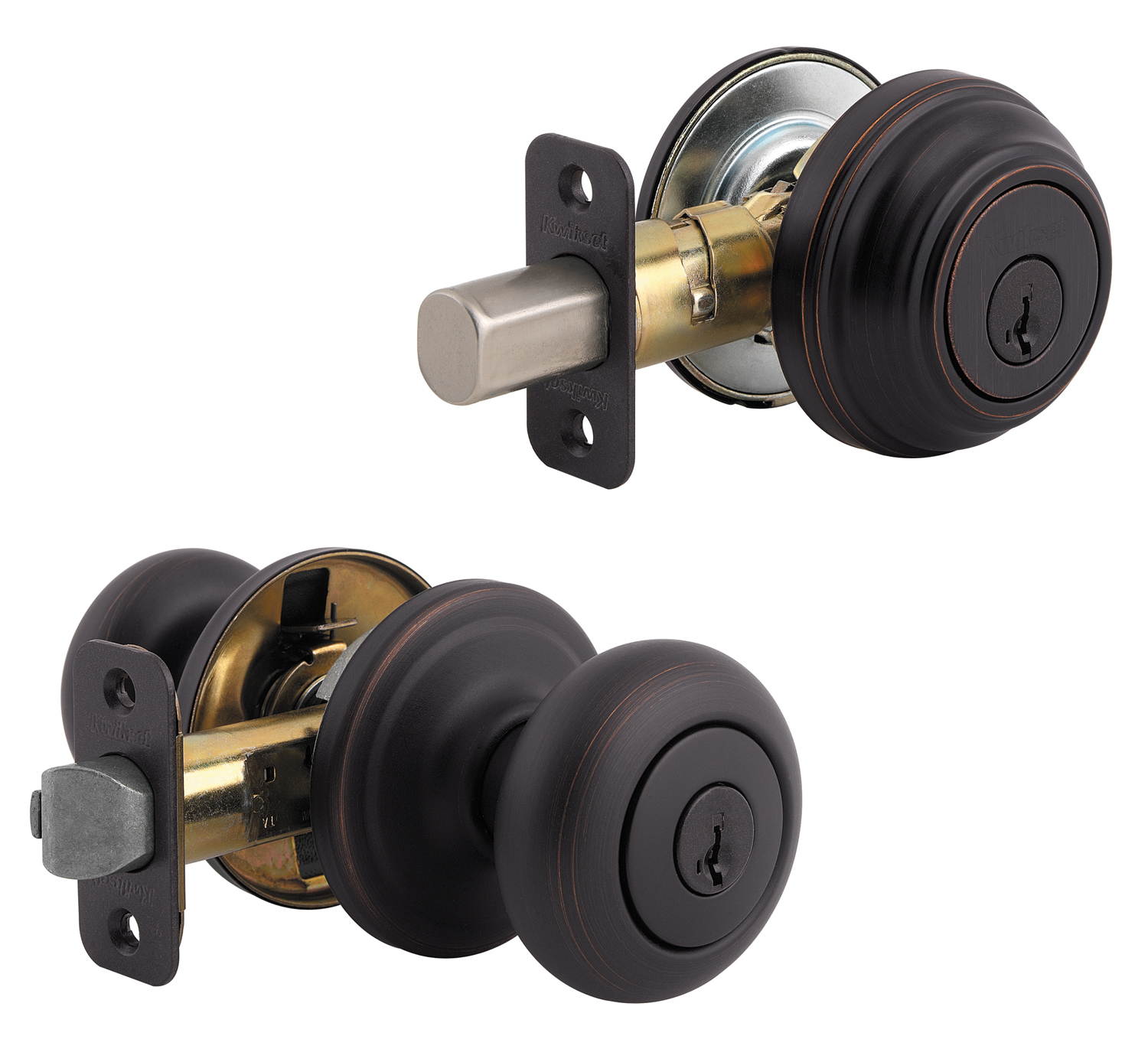 Kwikset 991J 3 SMT CP Juno Entry Knob and Single Cylinder Deabolt Combo Pack feat SmartKey in Polished Brass
