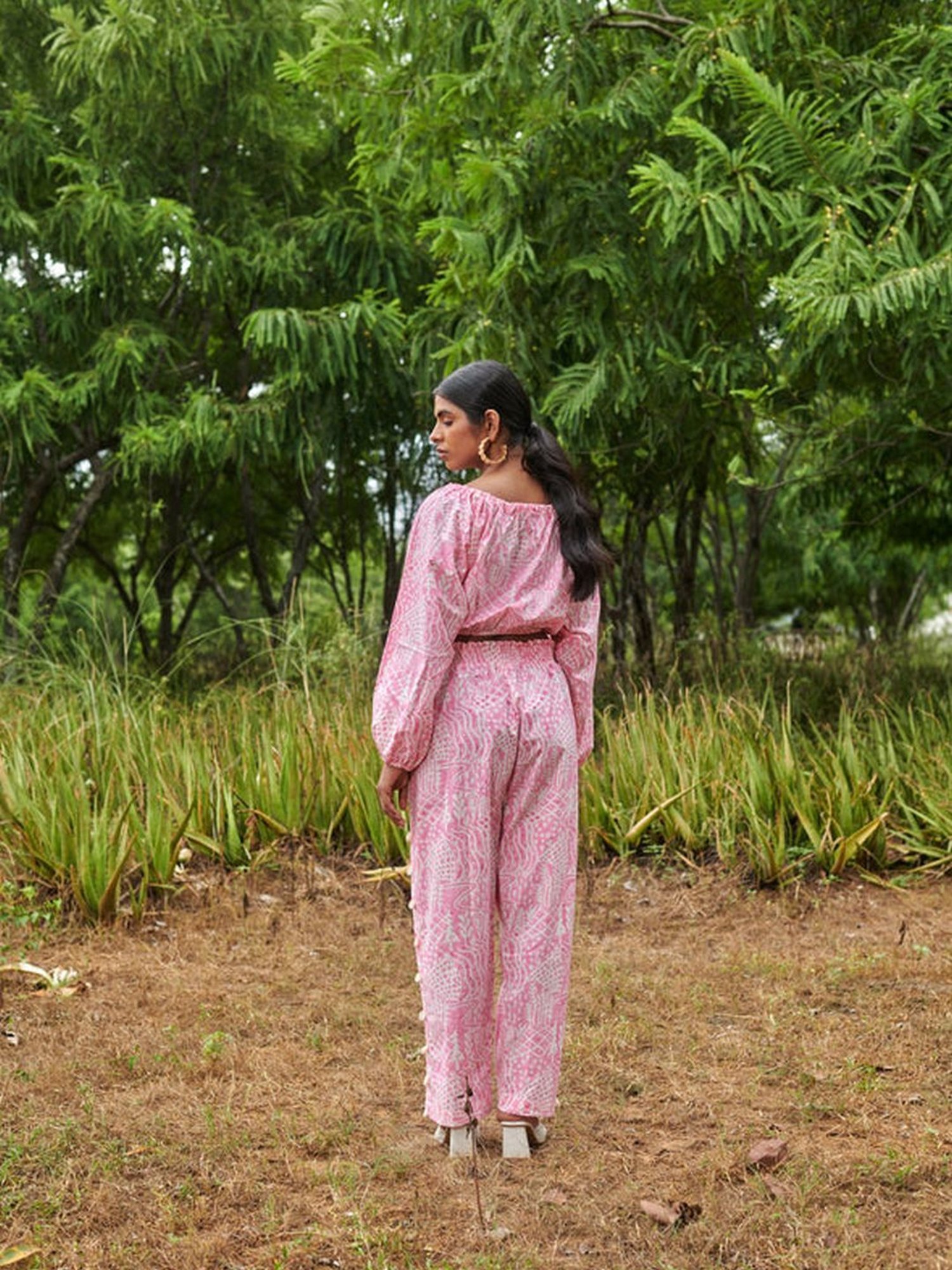 Khajoor Studio Pink & White Sundaze Meadow Brunch Time Top & Pant Co-ord Set