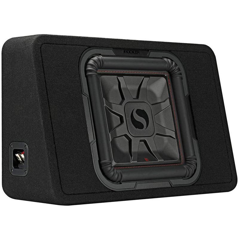 Kicker TL7T Single Square 600 Watt 12 Inch 2 Ohm Solo Baric Subwoofer with Thin Enclosure and Big Bass for Car Audio Stereo Systems, Black