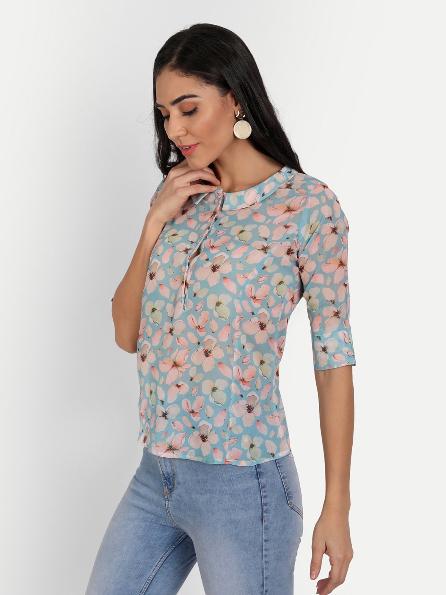 MASAKALI.CO Turquoise Floral Print Top
