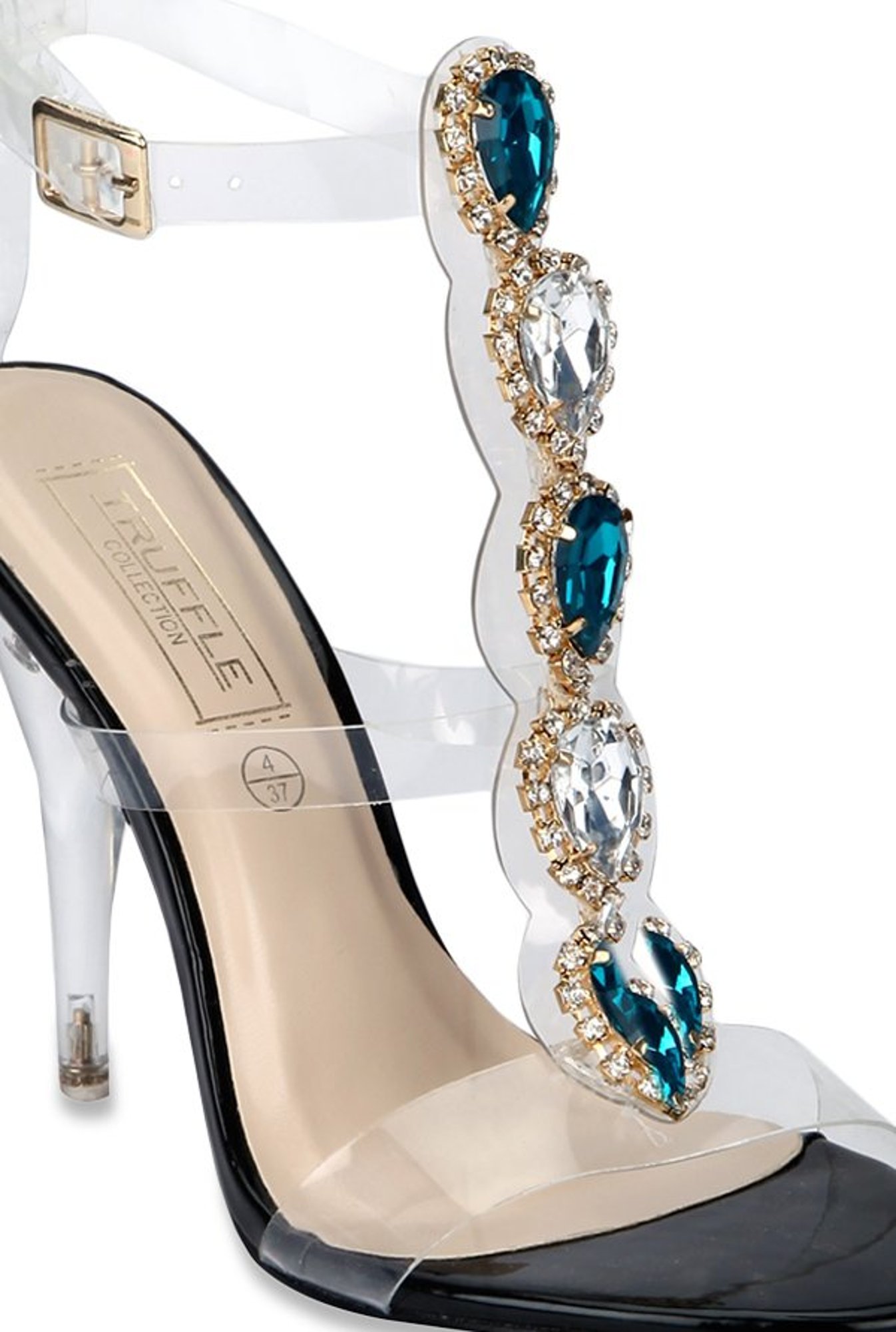 Truffle Collection Black T-Strap Stilettos