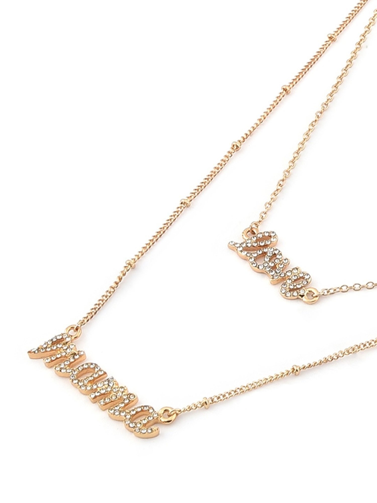 Zaveri Pearls Gold Tone 2 layers Austrian Diamonds Studded Love Mama Necklace Earring Set-ZPFK12071