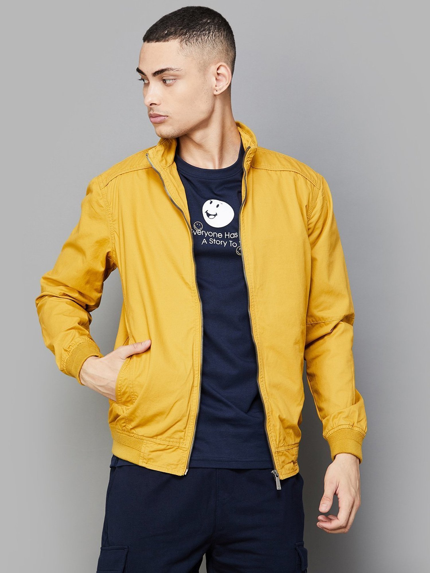 Bossini Yellow Cotton Regular Fit Jacket