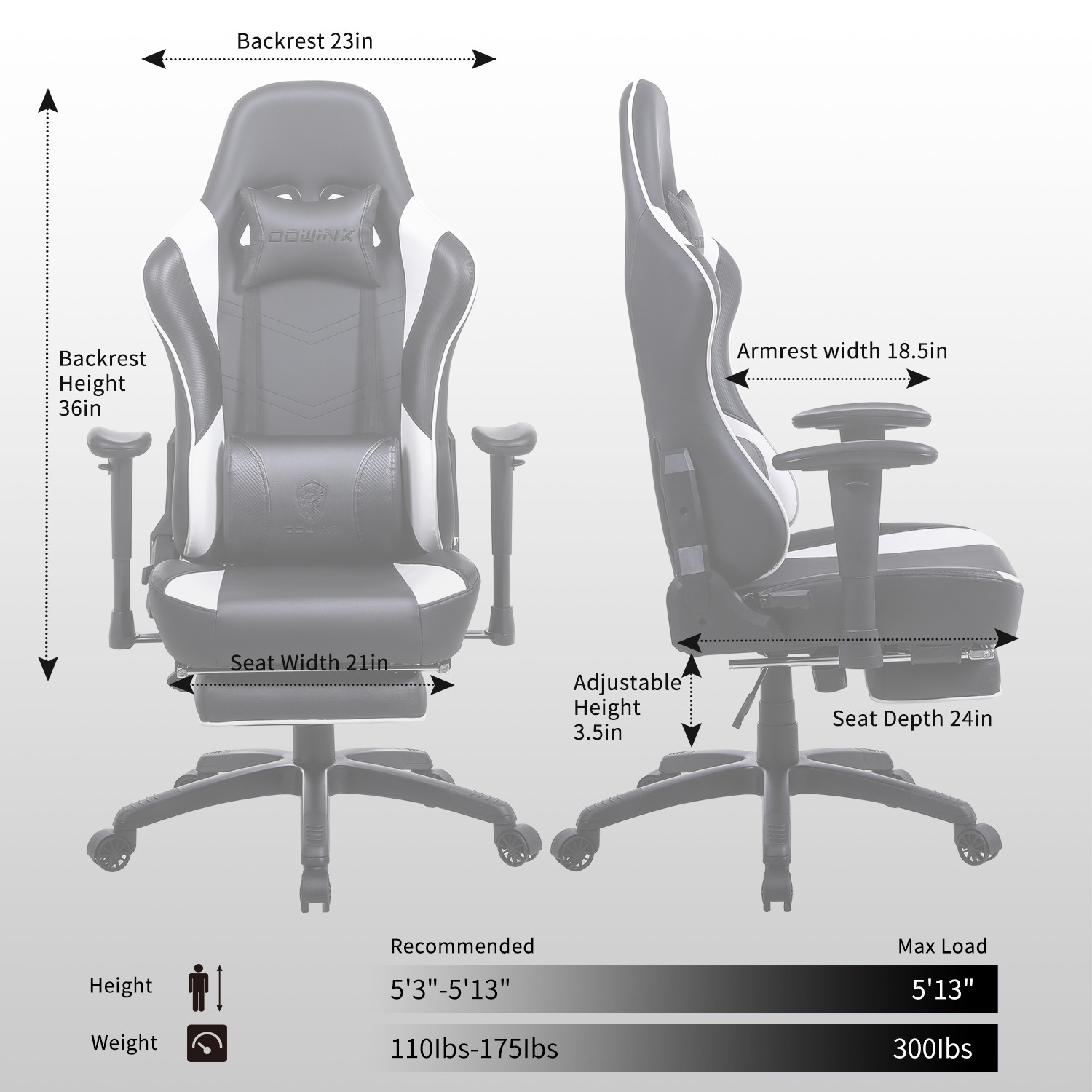 Gaming Chair, Racing Style Computer Desk Chair Padded Armrests Ergonomic Lumbar Support Adjustable Height