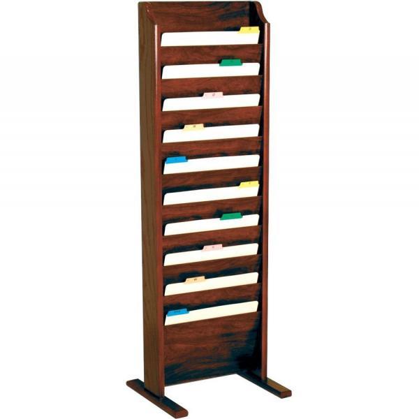 Wooden Mallet Free Standing 10 Pocket Letter Size Office File Holder Storage Organizer Rack Furniture Mahogany