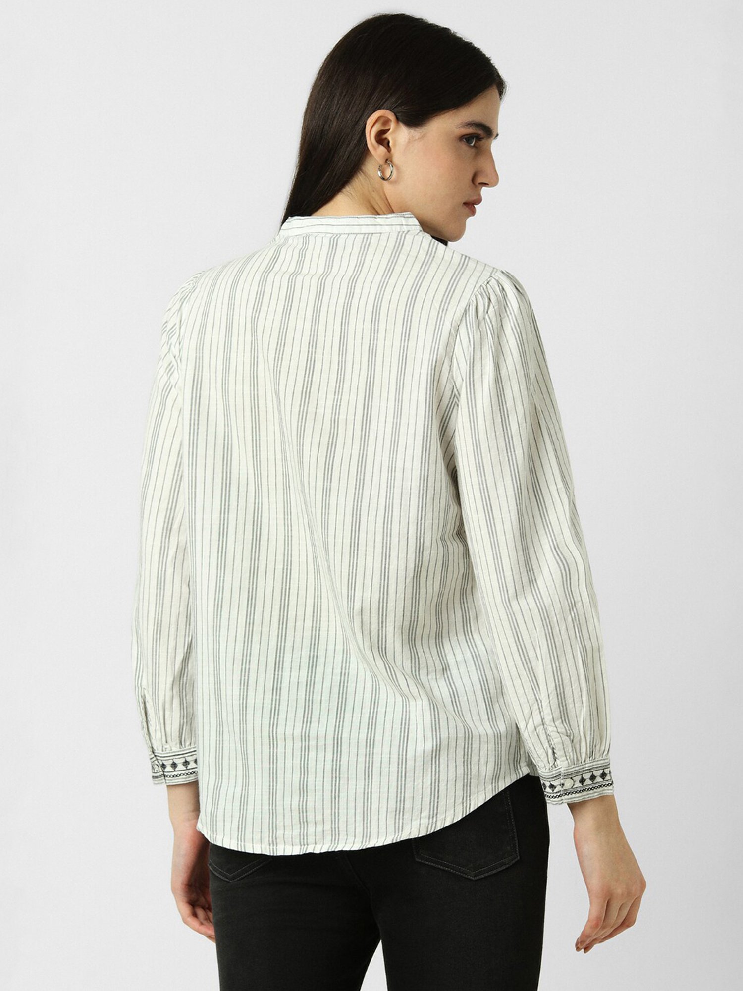 Van Heusen White & Black Cotton Striped Top